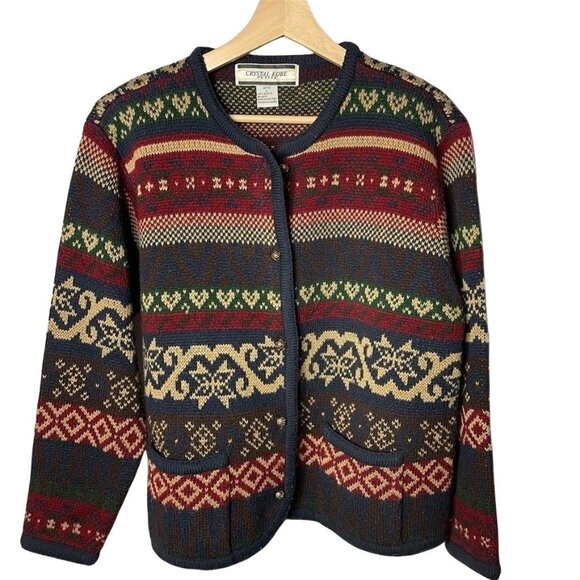Crystal Kobe Sweaters - Vintage Crystal Kobe Cardigan Button Down Sweater u Pockets Size Large Blue